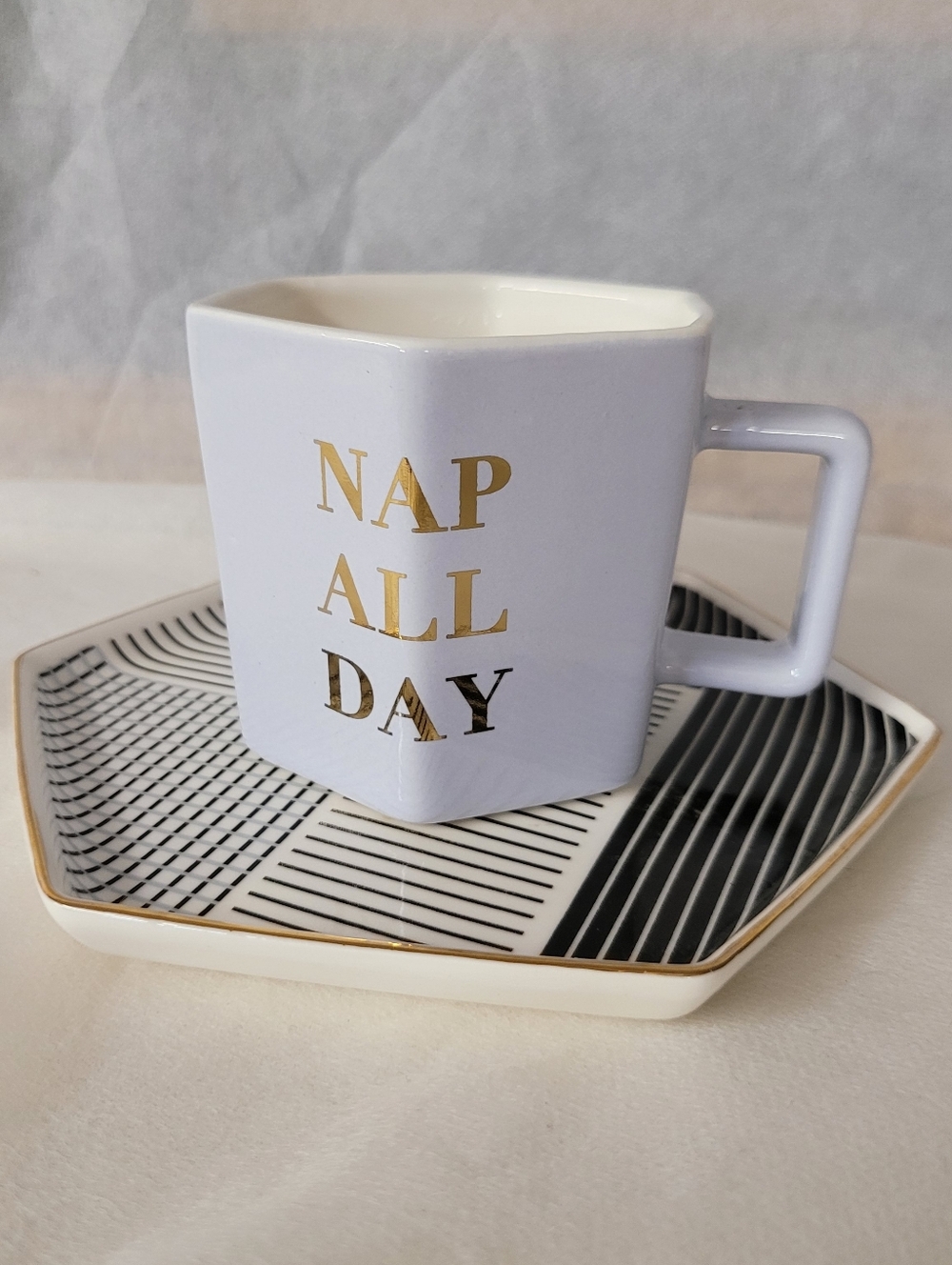 Espresso Hexagonal Ceramic Cup and Saucer Set